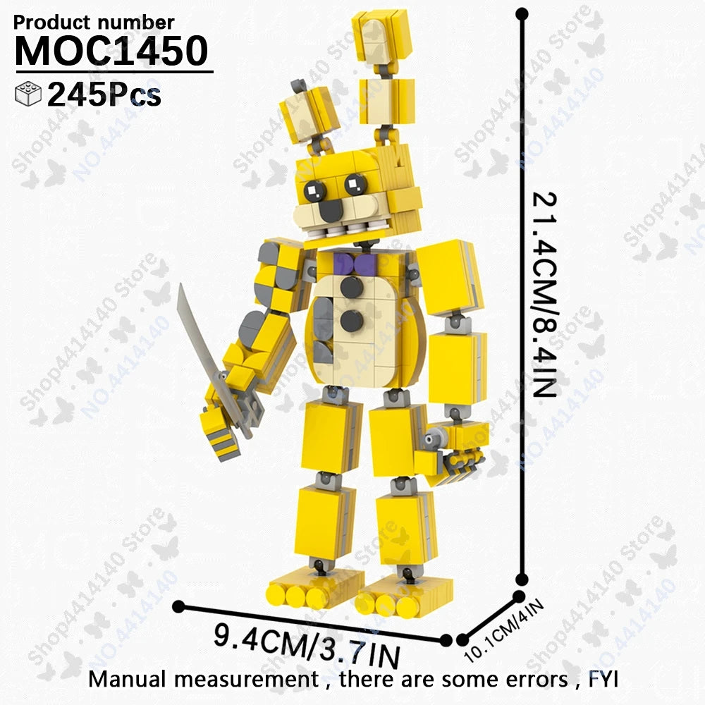 A yellow building block model of a character, manufactured in 245 pieces.