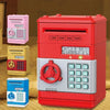 A set of three automatic mini cash saving piggy banks in pink, yellow, and red.