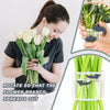 Hands demonstrate how to rotate a flower branch so it spreads out using a spiral stem holder.
