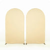 A seamless beige stretchable arch backdrop cover used for party and event decoration.