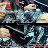 Operation steps showing how to apply and trim a transparent PVC furniture protector film