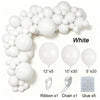 White latex balloon garland kit featuring balloons, ribbon, chain, and glue for party decor