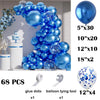 A blue metallic balloon garland arch kit featuring balloons and confetti accents.