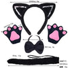 Black kawaii cow ears headband with pink paw accents and a black ribbon bow