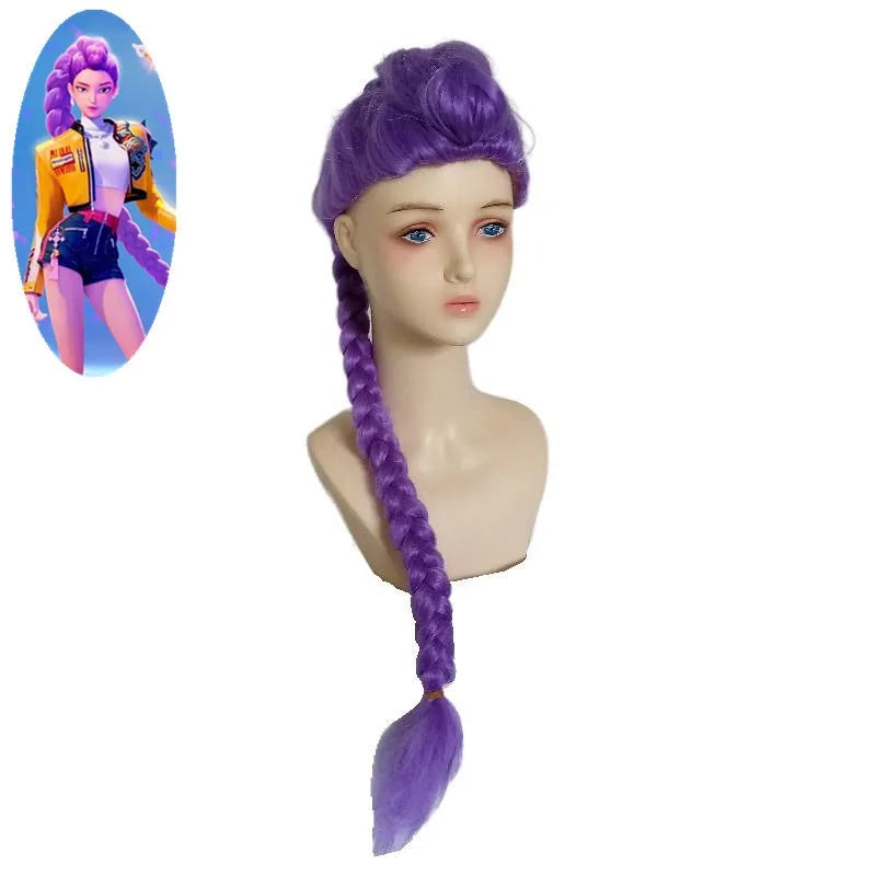 Purple long braid wig with side ponytail for cosplay and parties