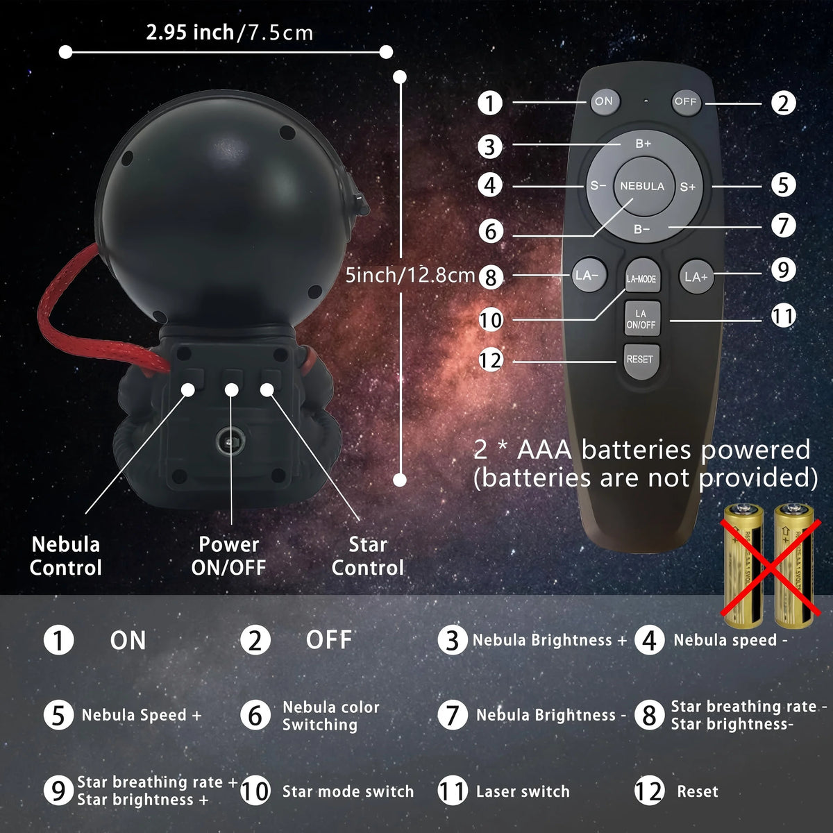 A black projector lamp with various controls for nebula effects and star features.