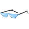 Blue pixel mosaic sunglasses with black frames and UV400 protection