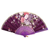 Purple lace hand fan decorated with pink and purple floral patterns