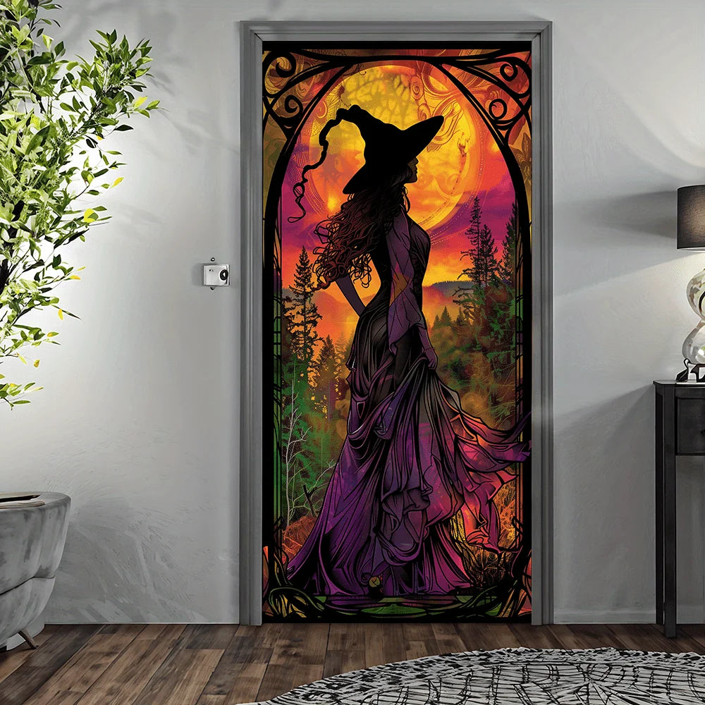 Elegant Purple & Orange Halloween Witch Banner for Indoor/Outdoor Decor