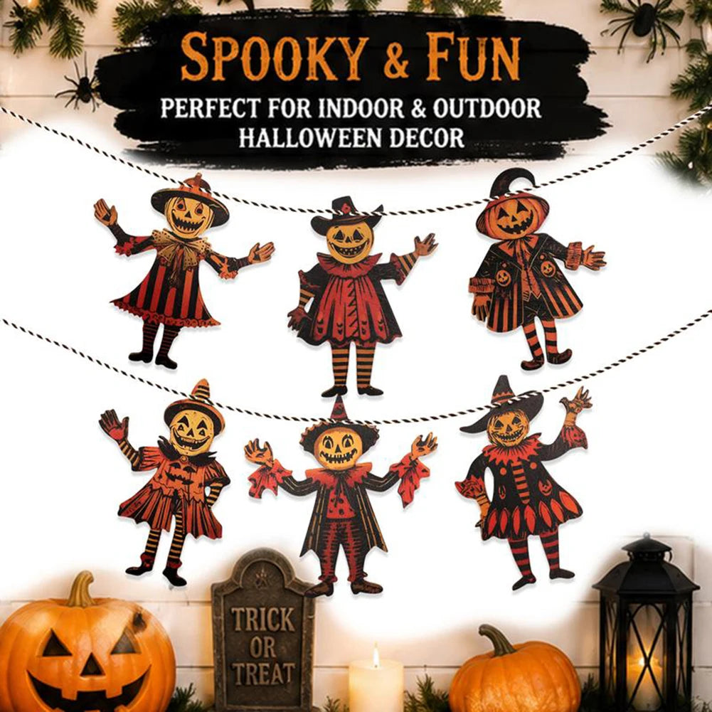 Vintage Wooden Halloween Garland Set (6 Pcs)