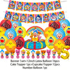 Banner set of latex balloons, cake toppers, and number balloons for a cartoon animal party decoration.