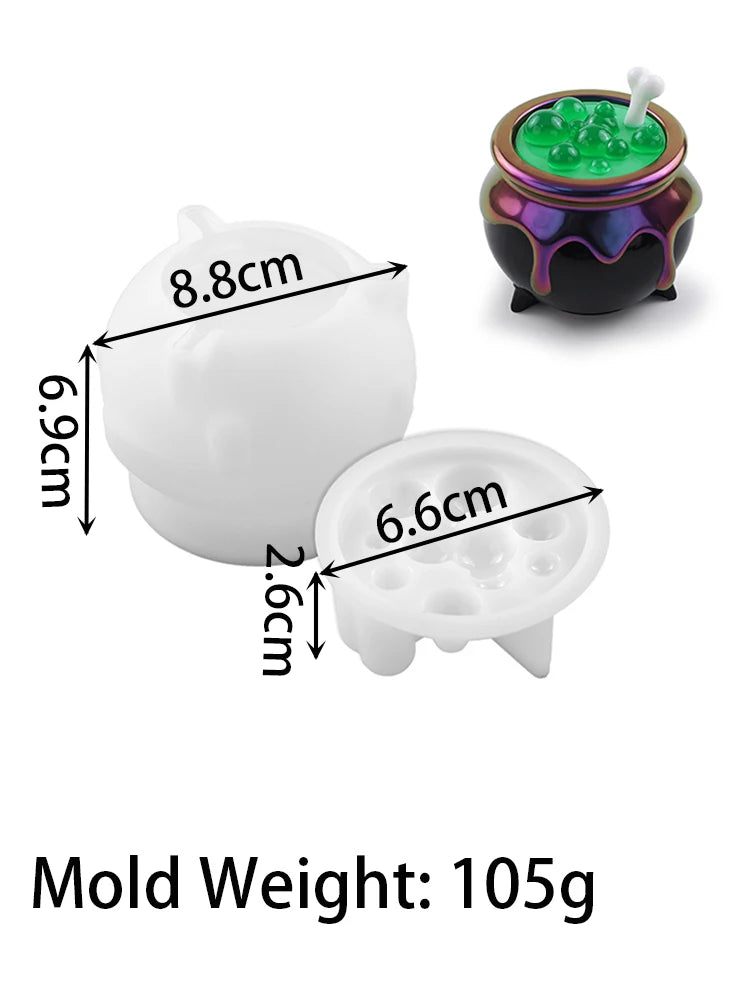 A set of silicone molds for candles and craft projects, including a large white mold and a smaller round mold.