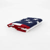 A folded heavy duty embroidered American flag banner displaying the stars and stripes pattern.