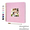 Pink linen cover scrapbook album with a photo of a mother and child