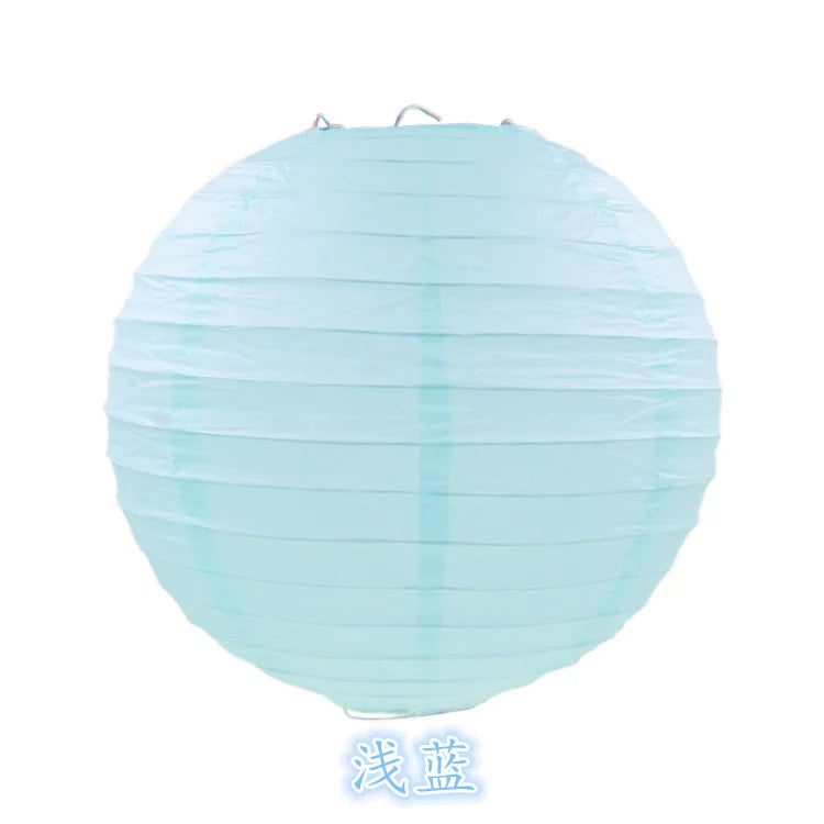 Light blue round paper lantern used for parties and weddings