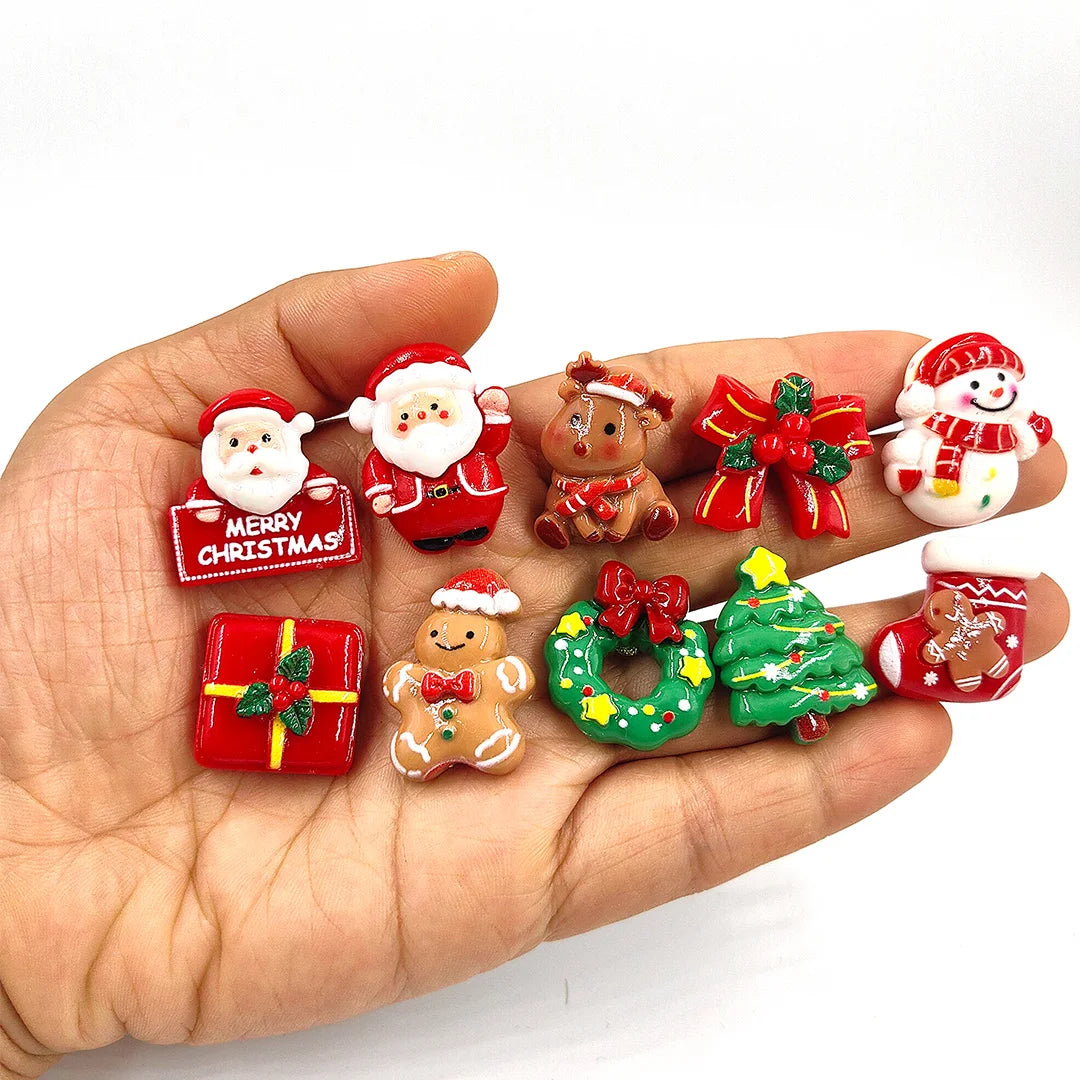 Un juego de lindos imanes navideños para nevera con Santa, renos, cajas de regalo y decoraciones festivas.