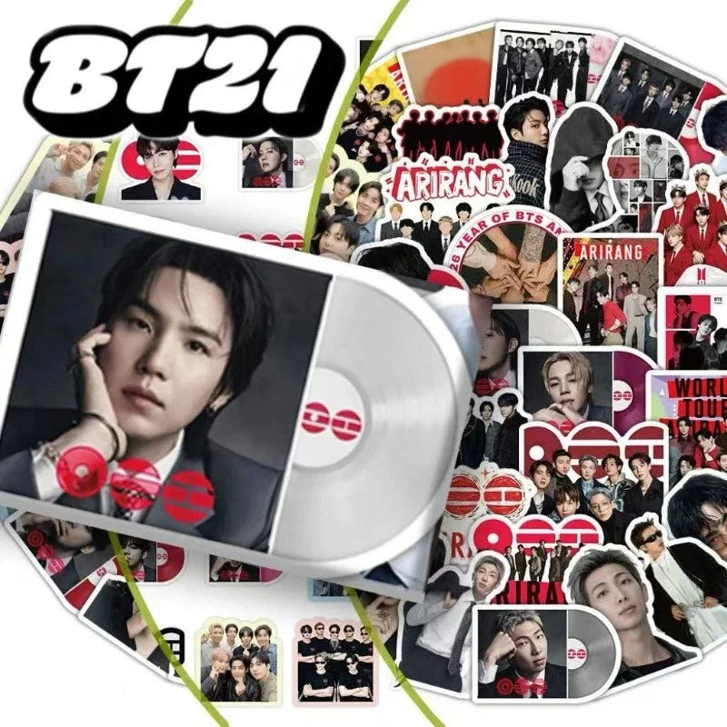 A collection of BT21 graffiti waterproof stickers featuring various members and concepts.