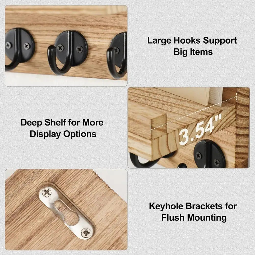 Wooden Wall Key Holder with Shelf