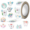 A roll of cartoon tooth fairy stickers featuring various smiling teeth and dental themes for kids and teens.