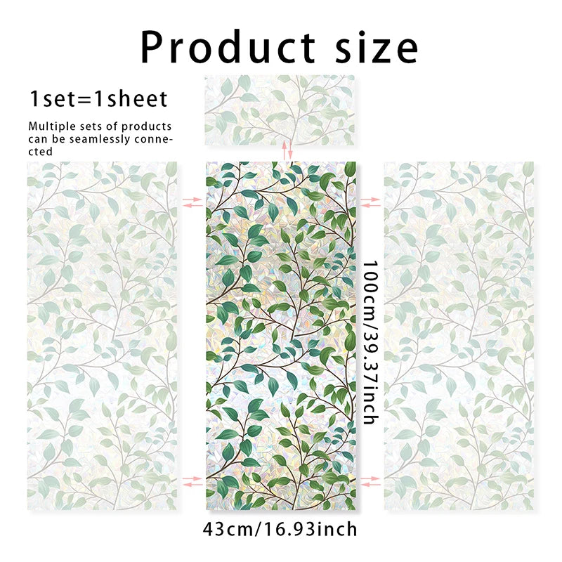 A set of botanical print static cling window film sheets showing leafy green branches on a light background.