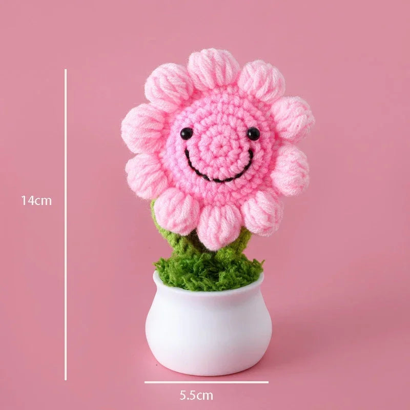 Handmade Crochet Sunflower in Pot – Decorative Knitted Artificial Plant