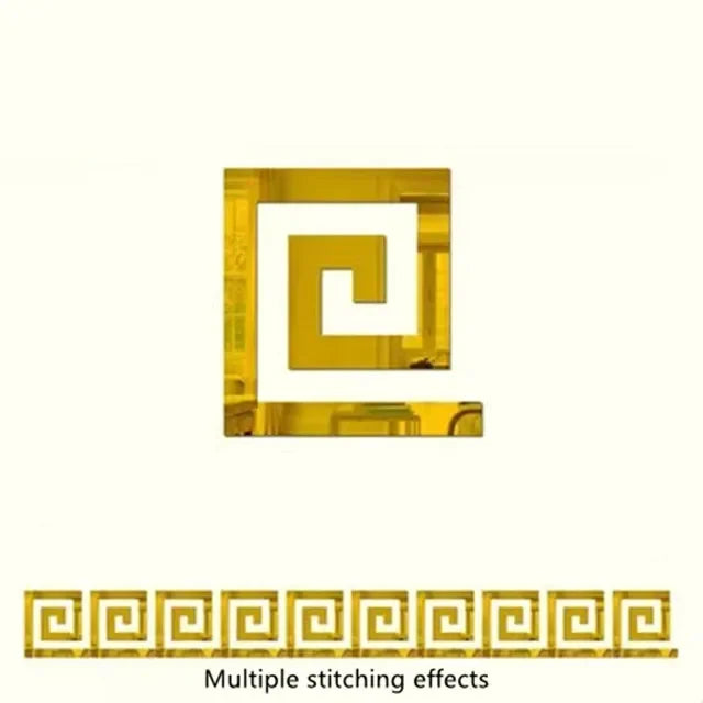 A gold and white decorative edge and corner trim sticker design featuring a square spiral pattern.