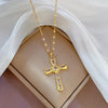 Gold Stainless Steel Crystal Cross Pendant Necklace