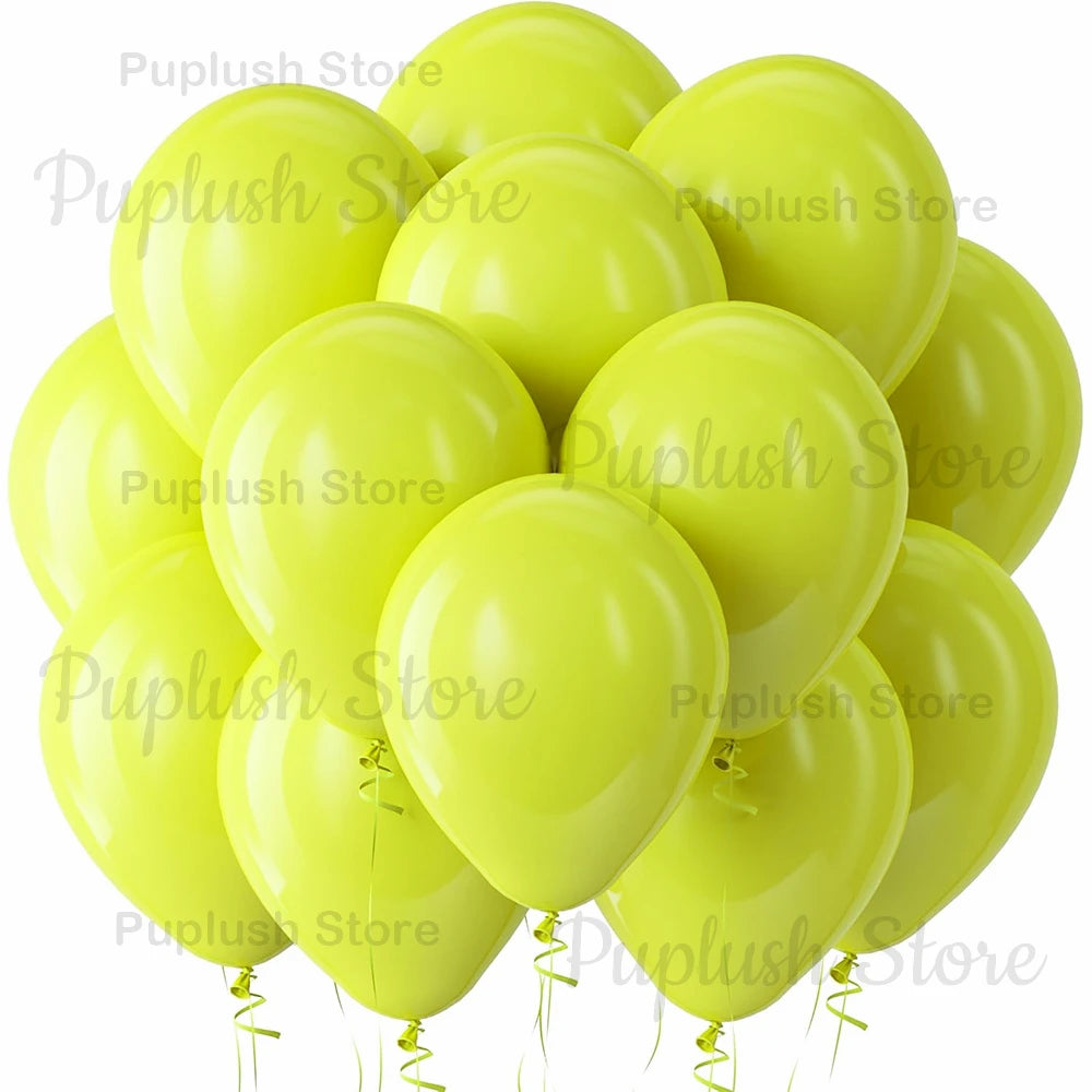 A bunch of bright yellow latex balloons clustered together.