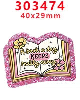 Pink glitter acrylic charms shaped like an open book with flowers for DIY crafts and hairbows