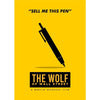 A yellow poster featuring a black pen and the title The Wolf of Wall Street a Martin Scorsese film