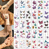 A collection of 30 waterproof temporary body art stickers featuring various colorful butterflies and floral designs.
