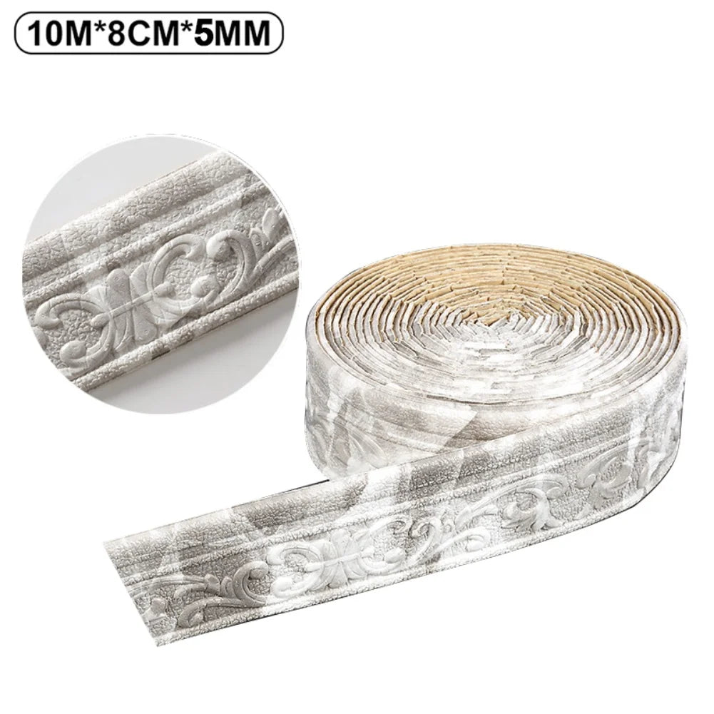 Roll of 3D self-adhesive wall trim border for home decor in a gray finish