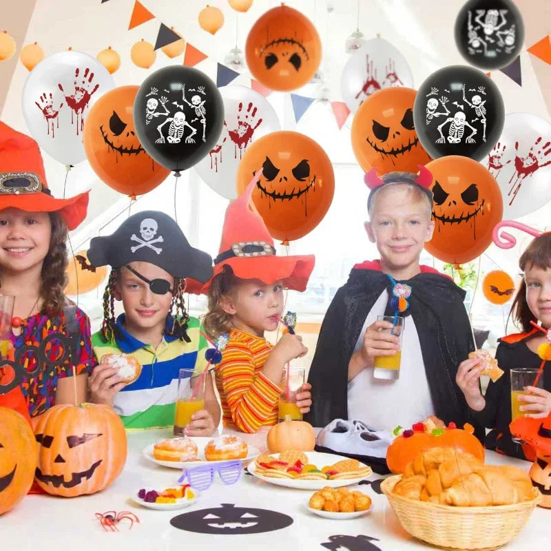 Scary Bloody Hand & Skull Latex Balloons (12-inch) for Halloween Party Decor