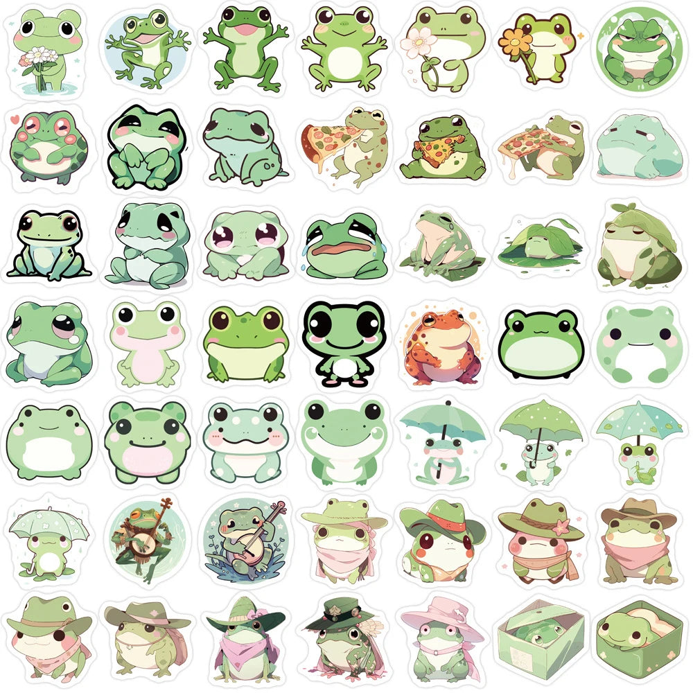 Collection d'autocollants en PVC de grenouilles esthétiques pour scrapbooking et décoration, avec divers designs de grenouill