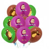 A set of pink and green balloons featuring characters from Masha and Bear