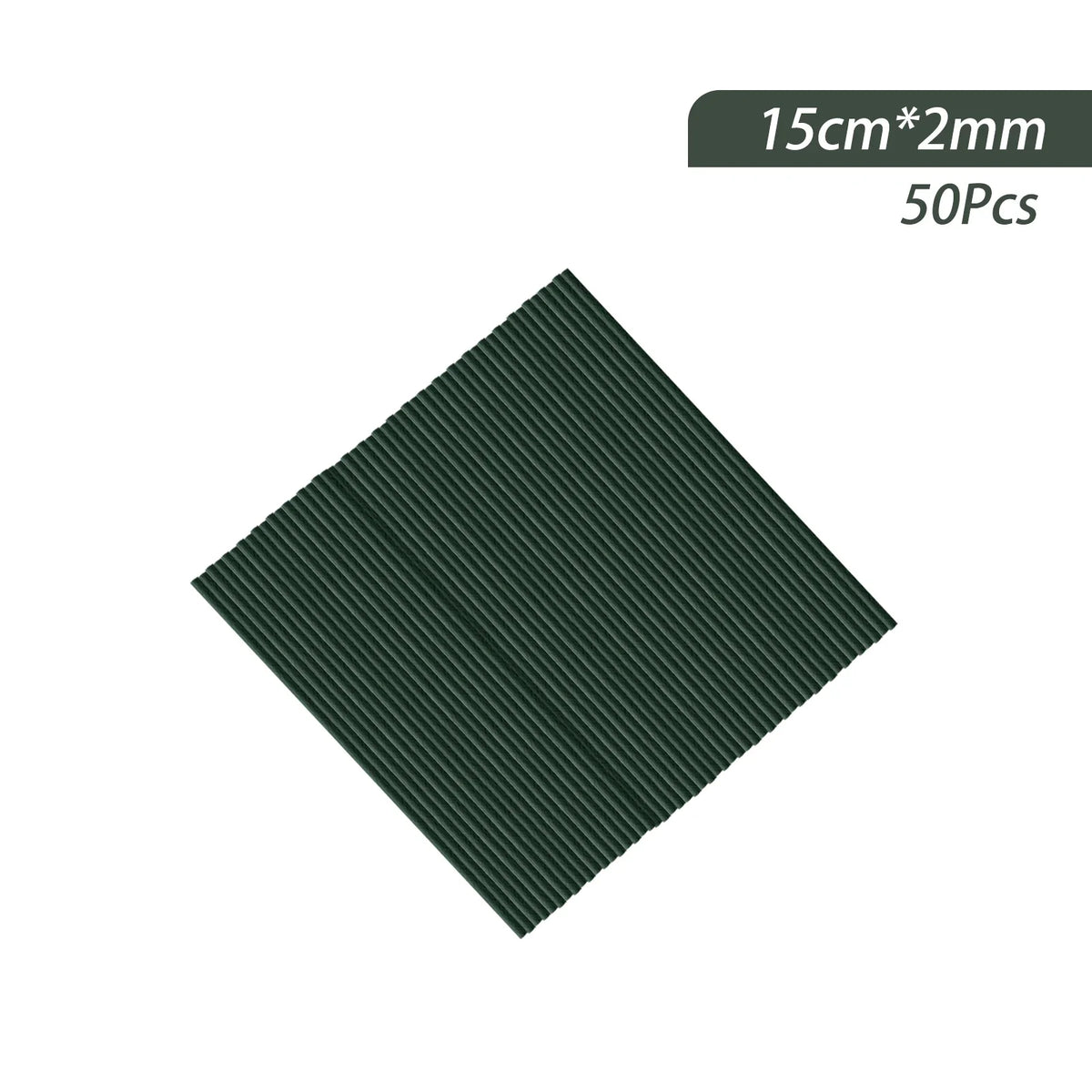 A pile of 50 artificial green flower stems, measuring 15cm by 2mm each.