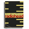 Poster art featuring horizontal black and gold bars with the word radiohead in red text