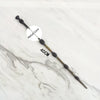 A long metal wand replica with a decorative head and 40cm length displayed on a white marble surface.