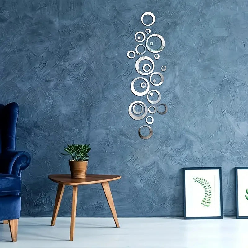 Set of 24 Gold & Silver Mirror Circle Wall Stickers