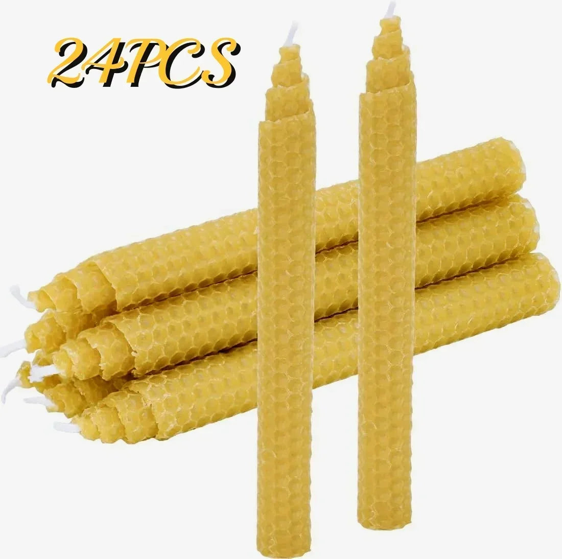 Hand-Rolled Beeswax Taper Candles with Honeycomb Design