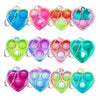 A set of colorful mini sensory fidget keychains shaped like hearts, featuring various pastel colors.