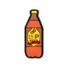 A black and orange PVC shoe charm shaped like a bottle with a yellow label featuring the letters L&P
