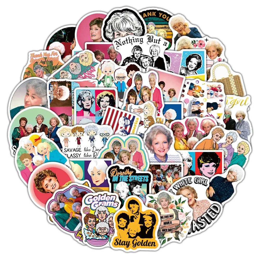 A collection of stickers featuring characters and themes from The Golden Girls television show