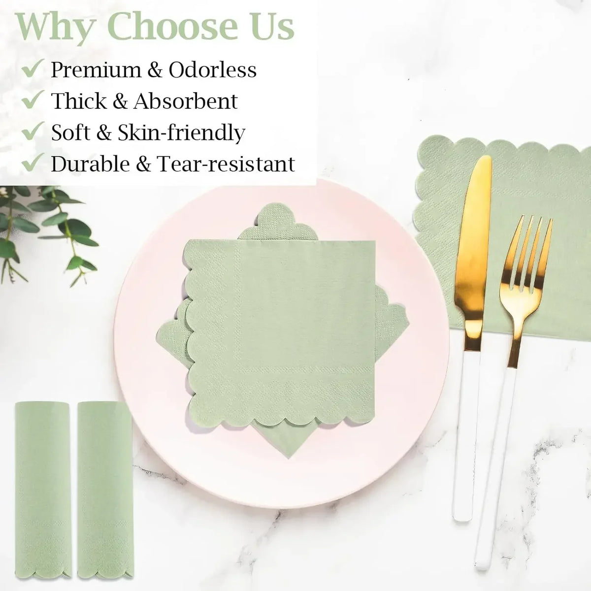 Scalloped Cocktail Napkins, 2-Ply Premium Disposable Paper Napkins (100 Pack)