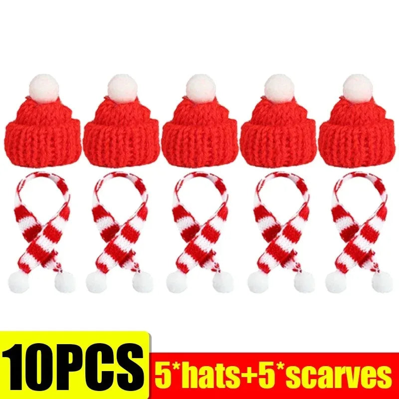 Festive Mini Santa Hat & Scarf Wine Bottle Topper Set