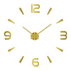 A round gold-toned wall clock face with Roman numerals and hands, set against a white background.