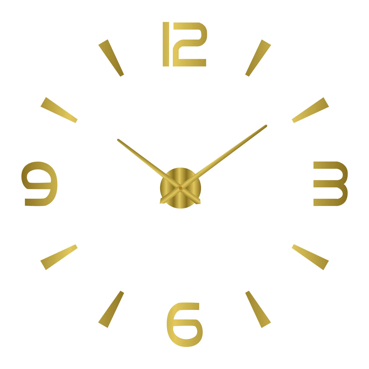 A round gold-toned wall clock face with Roman numerals and hands, set against a white background.