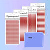 A collection of red self-adhesive rhinestone embellishments packaged in clear plastic sheets.