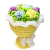 Handmade crochet flower bouquet keychain featuring colorful flowers on a yellow base