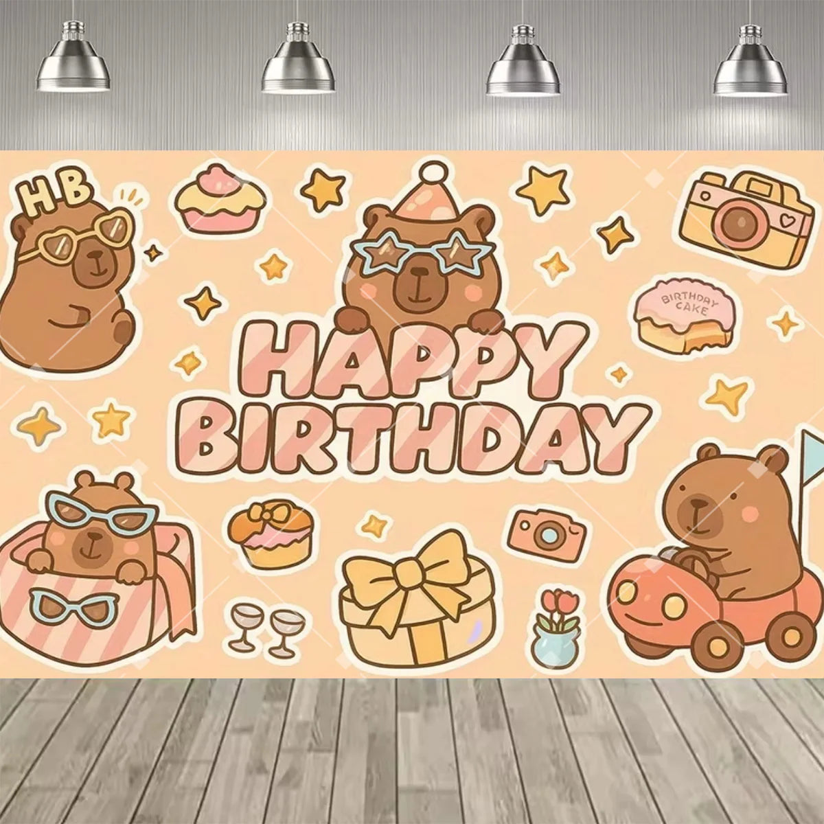 Cute Capybara Cartoon Birthday Party Backdrop